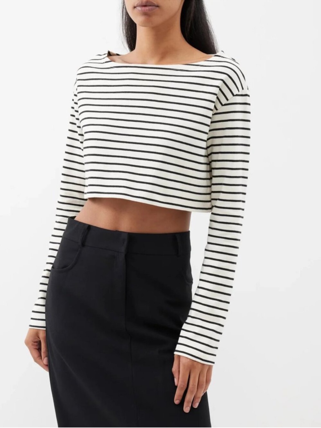 The Frankie Shop Tilla Striped Boatneck Cropped Long-Sleeve Top Tee Xs/S